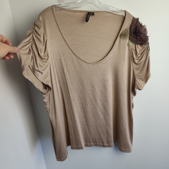 Susan Lawrence 3X plus size blouse cool brown applique soft stretch embellished - Picture 4 of 9